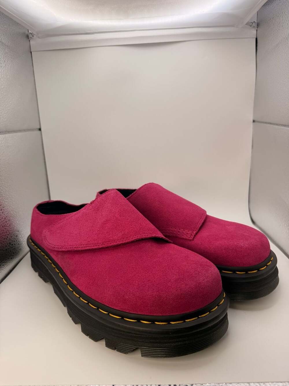 Dr. Martens Zebzag Anywair Suede Platform Mules Fuchsia Pink